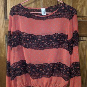 Boutique Red, Black, and Gold Long Sleeve Blouse